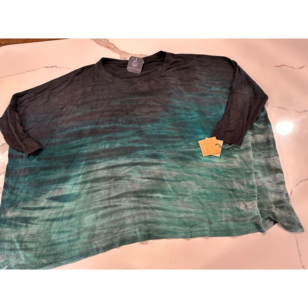 River + Sky Ombre French Terry Oversized Top Blue Green XS/S FT10 Made in USA